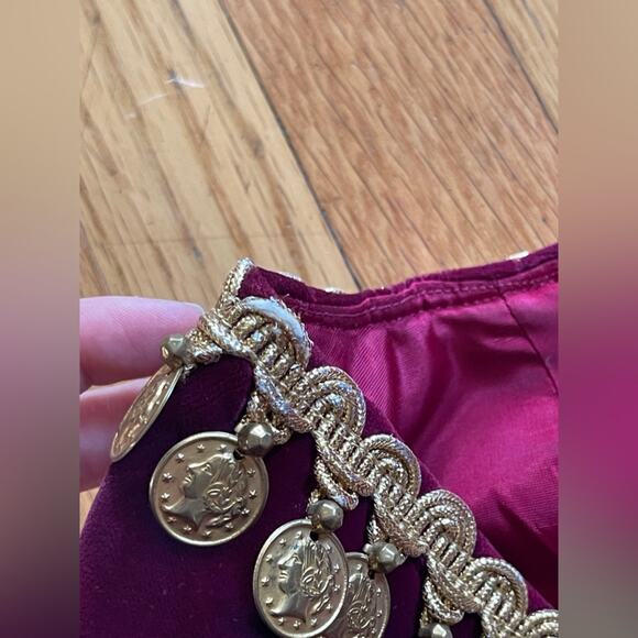 Late 60s Early 70s Burgundy Red Velvet Mini Dress with Coin Collar - Picture 8 of 9